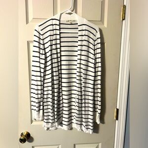 Cyrus white black stripes open knit cardigan size Large